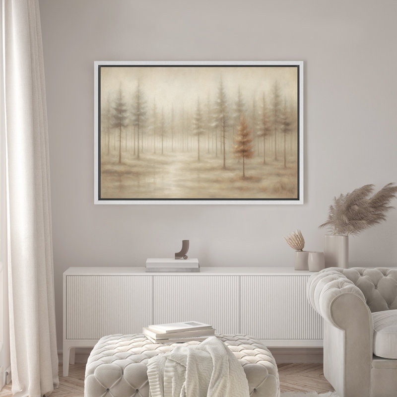 «Misty Pine Forest», art mural sur toile, paysage neutre et tranquille, H 16 po x l 24 po, Blanc