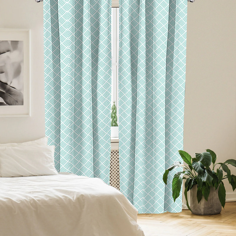 Mint Green and White Polyester Room Darkening Curtain Panel Pair