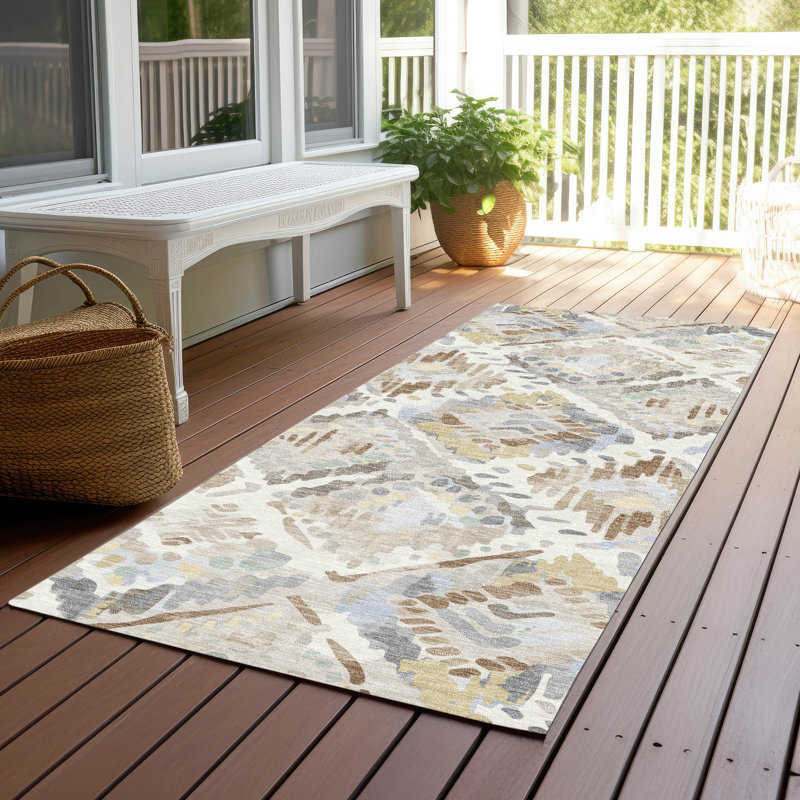 Machine Washable Indoor/Outdoor Christain ACN1330 Ivory Rug, Runner 2'3" x 7'6"