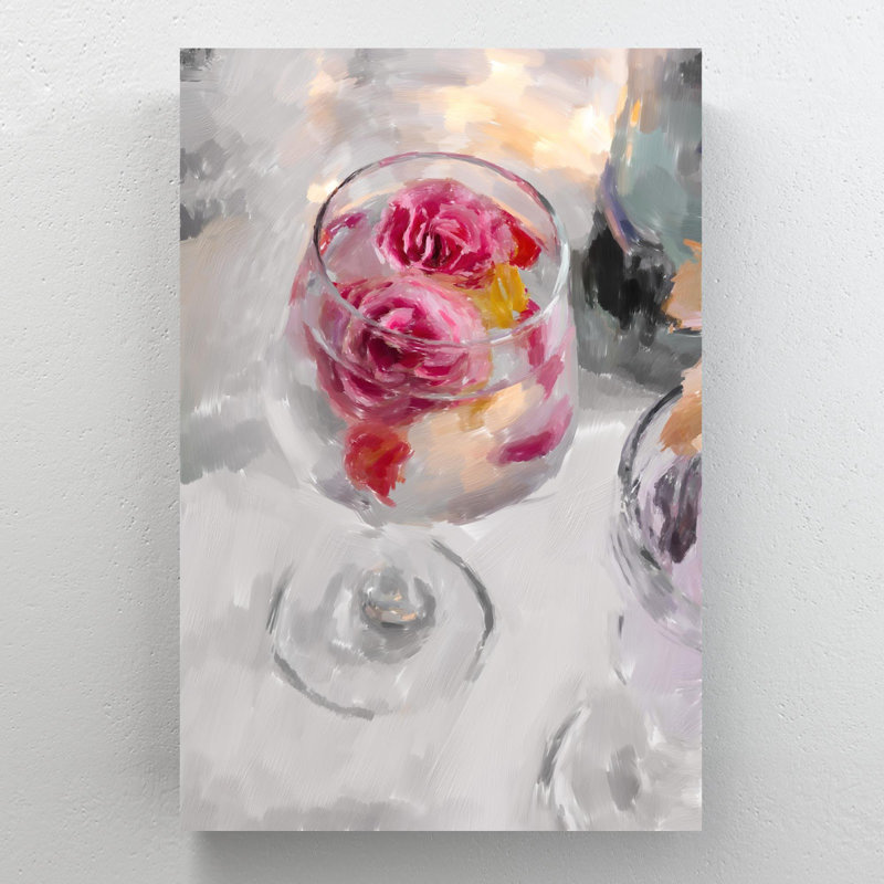 Ice Cream With Strawberry And Raspberry On Clear Glass Cup - 1 Piece Rectangle Graphic Art Print On Wrapped Canvas
