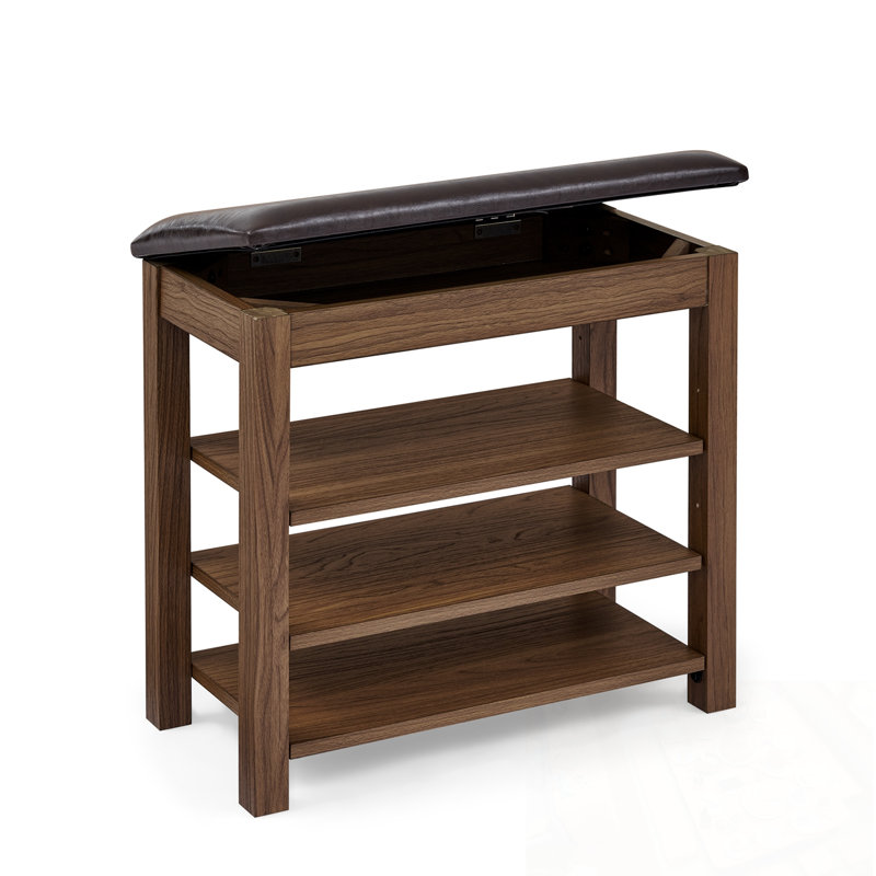 Shoe benches with 3-tier open shelves, Brown