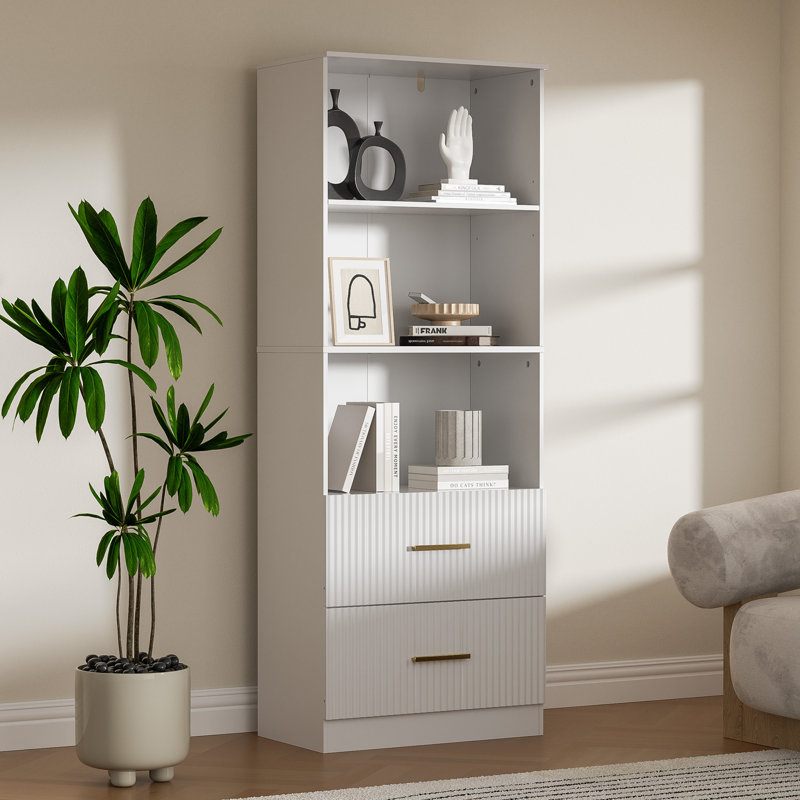 White Bookshelf With Drawers, 63" Tall Bookshelf With Storage, 3 Shelf Modern Bookcase With Adjustable Shelf, Open Shelves Bookcase, Unique Book Shelf For Home Office, White