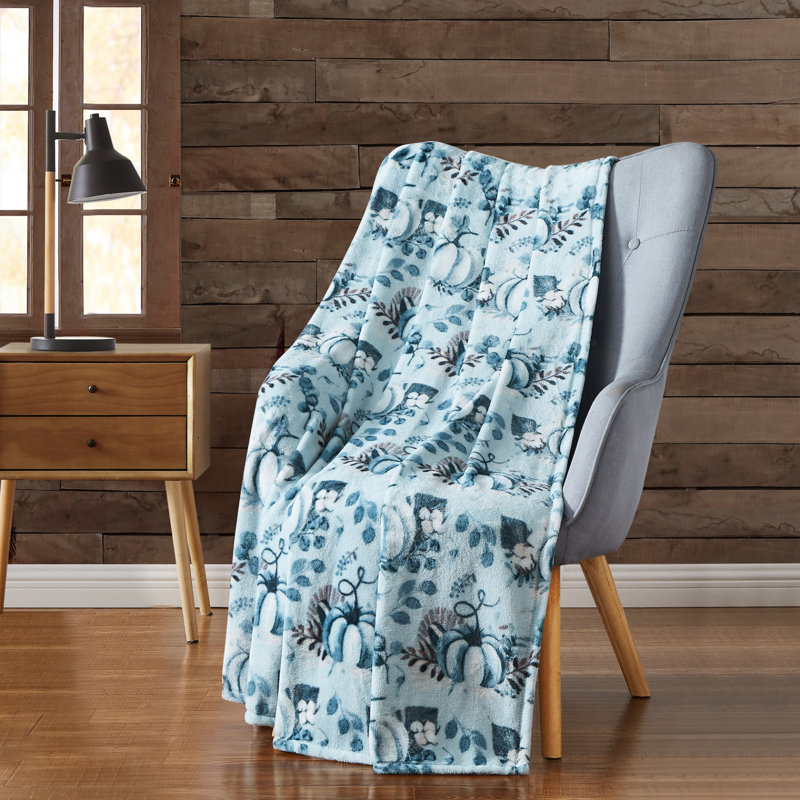 Harvest Teal Pumpkins  Printed Flannel Throw 50"X70"