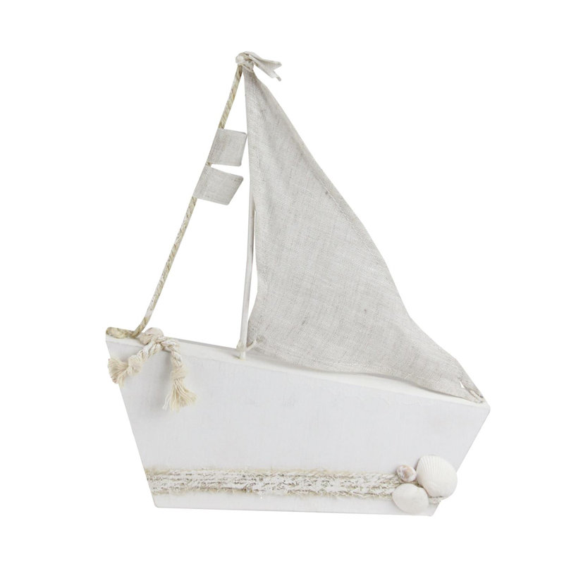 Décoration de table 11,5 "blanche et brun clair inspirée de Cape Cod avec voiles