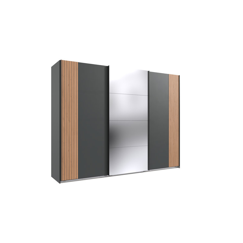 Alvernia 3 Door Manufactured Wood Wardrobe, Silver/Black, 208cm H x 270cm W x 64cm D