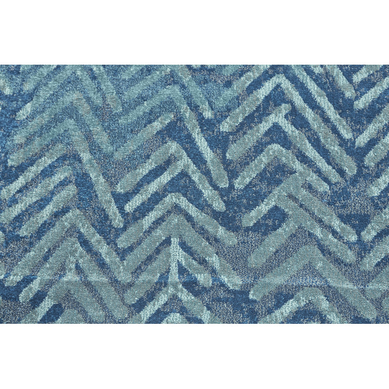 Abbotsfield Chevron Chevron Handmade Pacific Blue Area Rug, Rectangle 8' x 11'