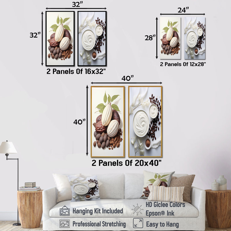 Cacao Beans Breath - ensemble de 2 reproductions d'art sur toile Cacao, Cadre flottant doré, H 28 po x l 25 po