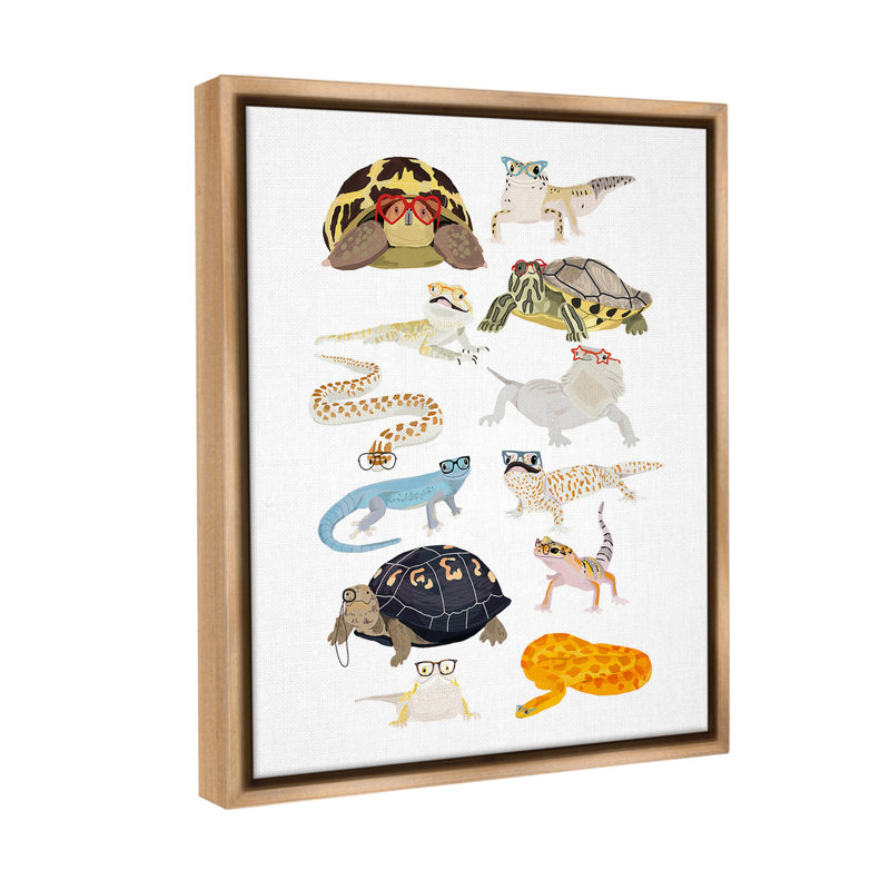 "Hipster Glasses Reptiles" par Hanna Melin sur toile, Cadre flottant orme Montalcino, H 20 po x l 16 po