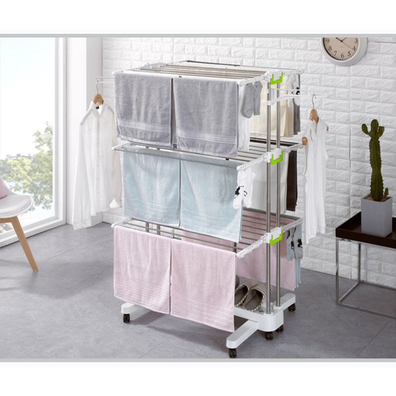 MASMIO 3-Tier Collapsible Clothes Drying Rack With Casters | Wayfair