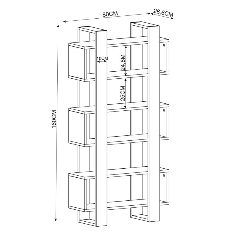 Modern Walnut & Anthracite Bookshelf, 31.5 x 63.0 x 11.3 inches | 100% Melamine Coated Particle Board, Thickness: 0.7 inches | Numerous Shelves, Wall-Mountable | Stylish Storage Solution for Home & Office