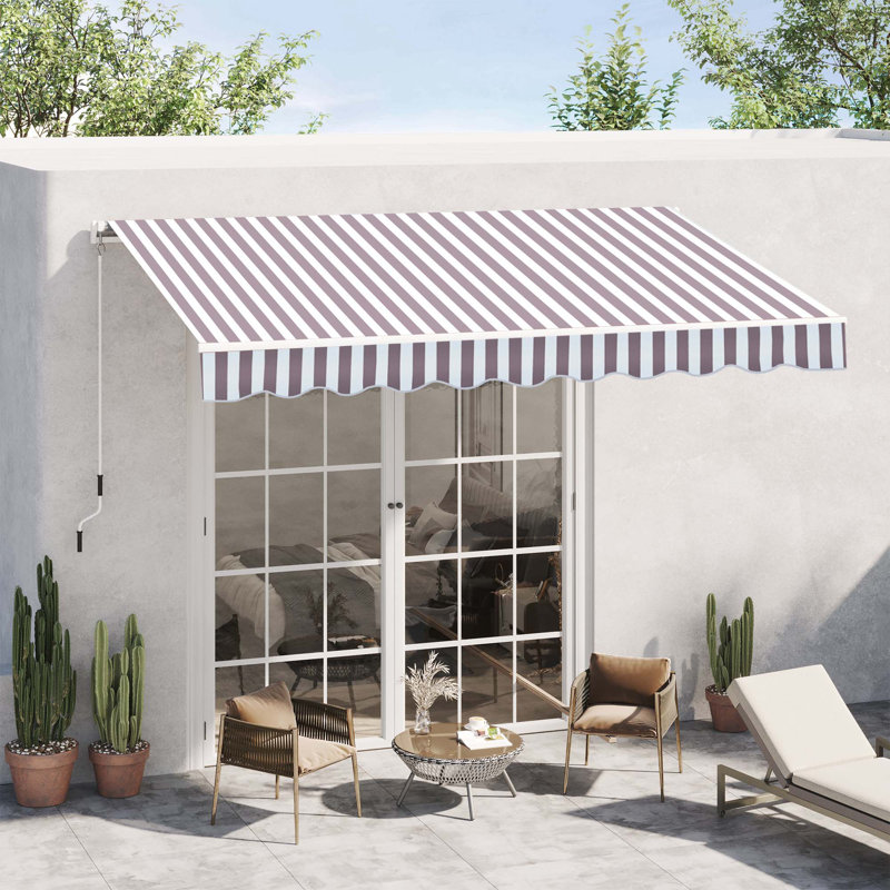 Auvent de patio rétractable, L 116,3 po x P 96,5 po, Bleu, Couleur unie