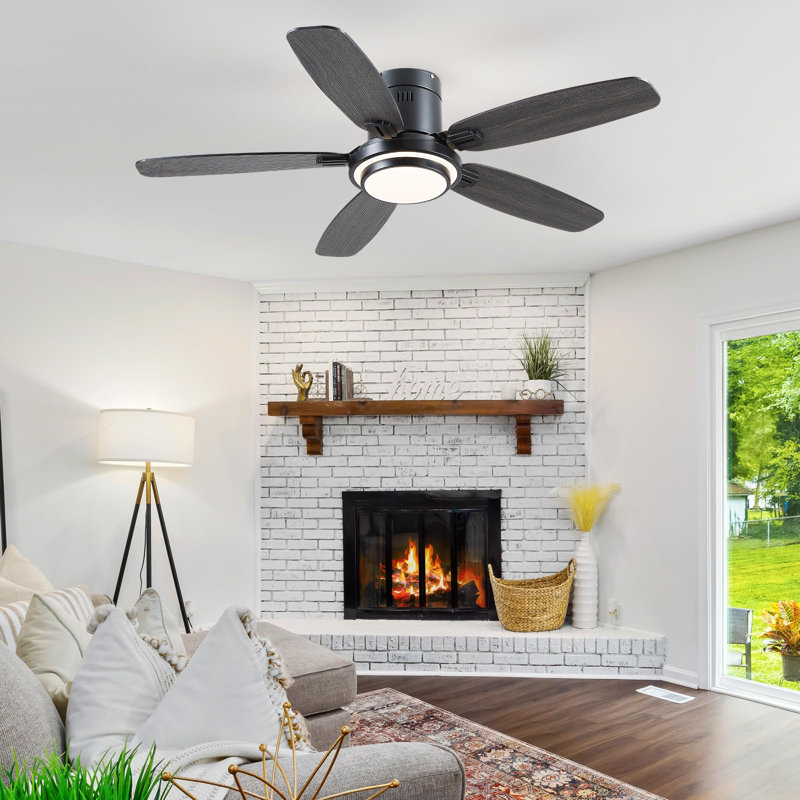 50" 5-blade Low Profile Ceiling Fans With Lights And Remote, 50", Black