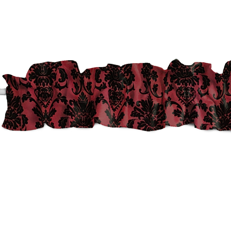 Floral Poplin Damask Curtain Sleeve Topper Window Valance, 58" W x 5" L, Cranberry Red