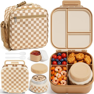 Bento Lunch Box Set with 8.5oz Insulated Food Jar, 60oz Leak-Proof Divided Food Container and Insulated Lunch Bag