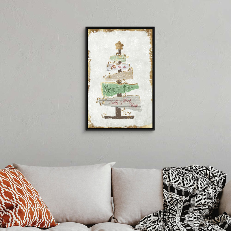 Arbre de Noël doré-impression d’art textuel sur toile, H 32 po x l 22 po x P 1,75 po, Cadre noir