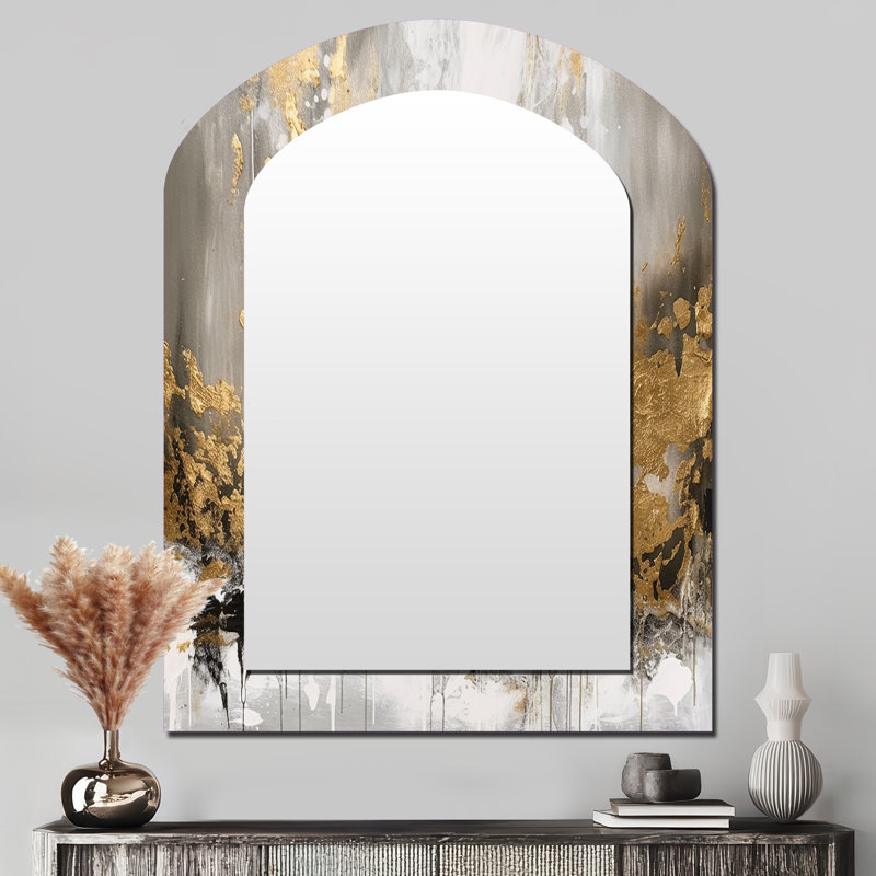 Or et blanc abstrait - miroir mural asymétrique abstrait abstrait, art moderne, 43 po x 33 po