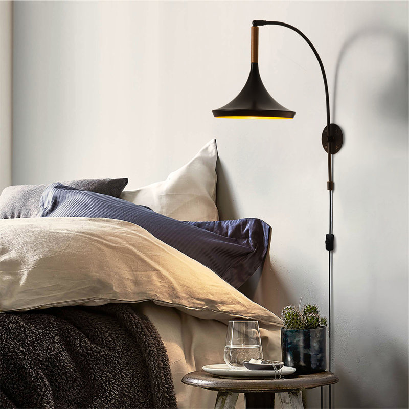 Lodi Wall Sconce - Matte Black & Walnut, Plug-in