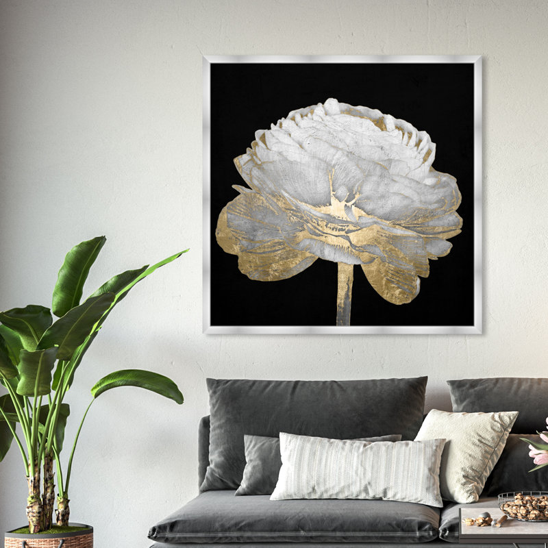 Gold And Light Floral " Gold And Light Floral II " by Oliver Gal Painting Print, Silver Framed, 42" H x 42" W