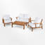 Ensemble de conversation en bois 4 pièces avec coussins - Causeuse d'extérieur, 2 fauteuils et table basse à lattes-1794271000-1794271006