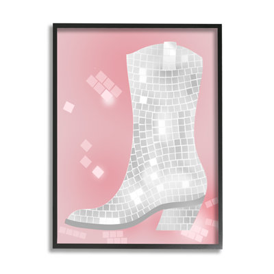 Motif de bottes de cow-boy rose encadré sur bois par Lil 'Rue, impression