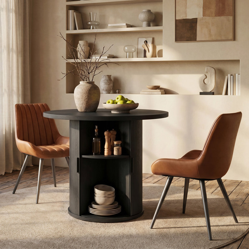 Ensemble de table de salle à manger 31,5 "/ 47" en bois avec tablette de rangement semi-ouverte, comprenant 2 à 4 chaises rembourrées en tissu