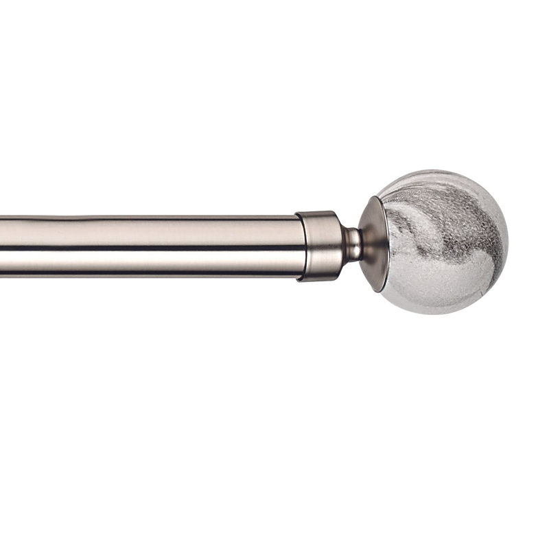 Linen Avenue Grey Marble Single Window Curtain Rod Set, Brushed Nickel, 3.5'' H x 28'' W x 5'' D