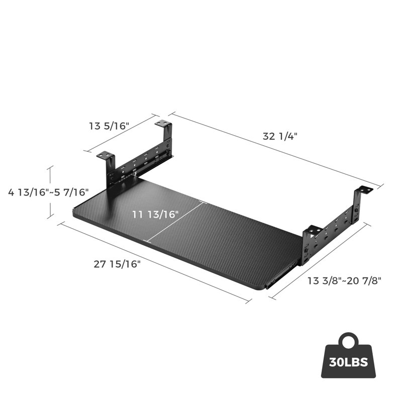 Adjustable Keyboard Tray Under Desk, 28X11 Inch Large Slide Out Keyboard & Mouse Platform Tray, Wooden Pull Out Computer Keyboard Drawer For Typing Home Office Desk, Black