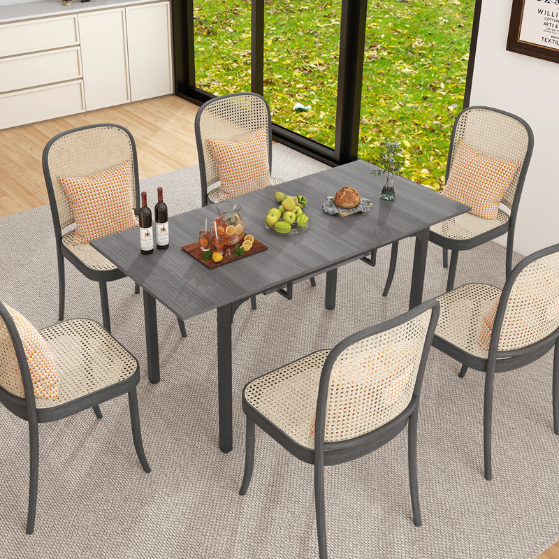 Extendable Antke Dining Table With 110-150cm Tabletop, Kitchen Wood Desk With 4-8 Seats, Space Saving, Grey