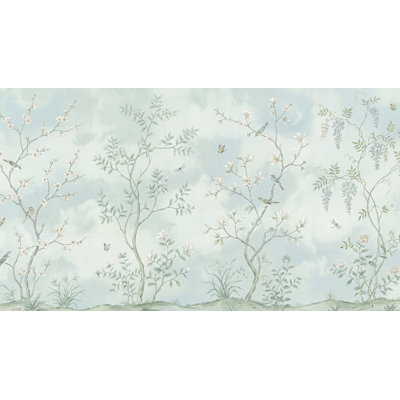 Papier peint floral oiseaux rétro