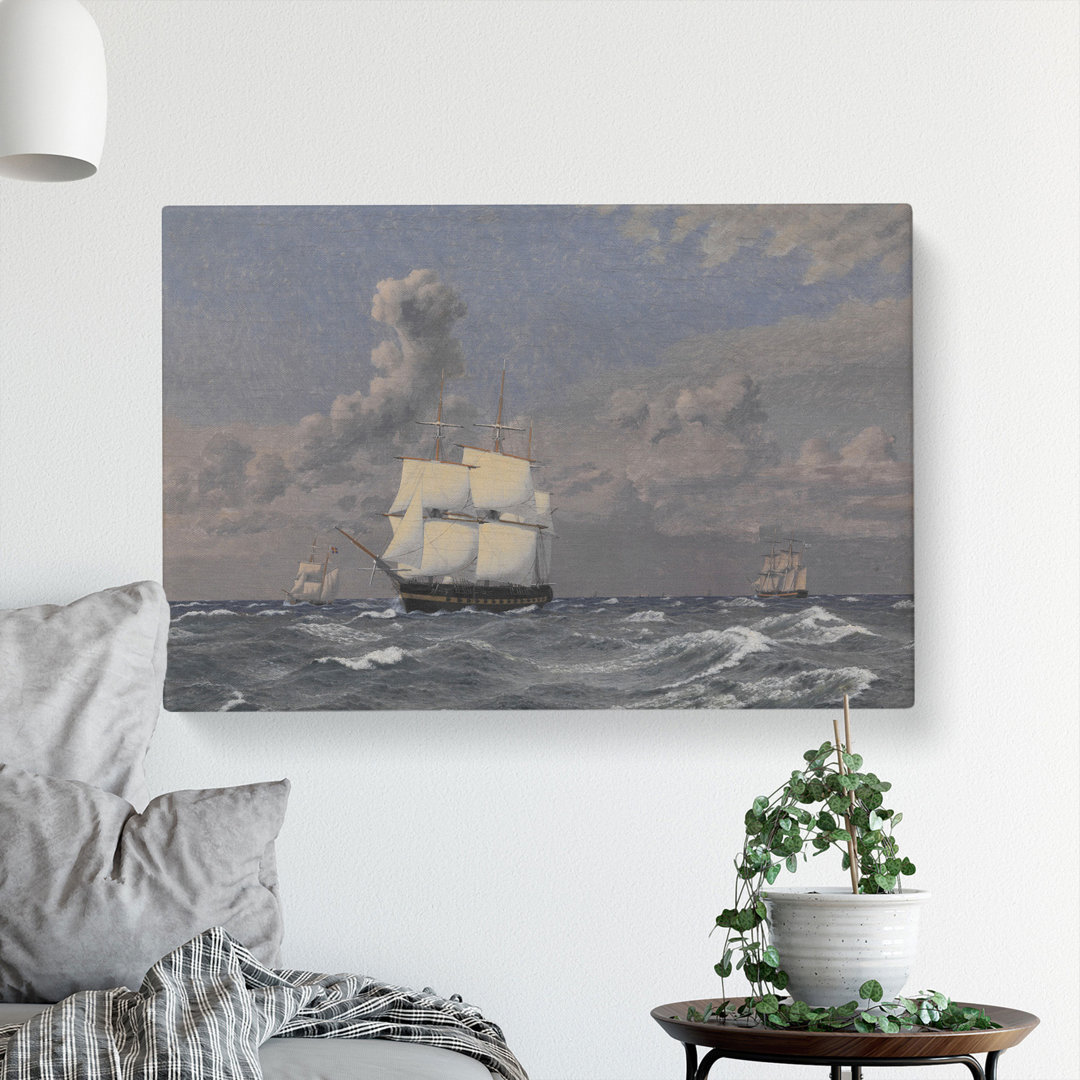 A Frigate Ship by Christoffer Wilhelm Eckersberg - Wrapped Canvas