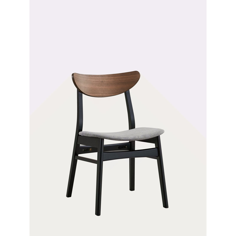 Ensemble de 2 chaises d'appoint en lin, noyer et finition noire, Lin gris