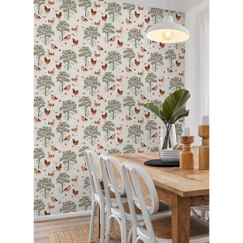 Papier peint poule en lin, Blanc