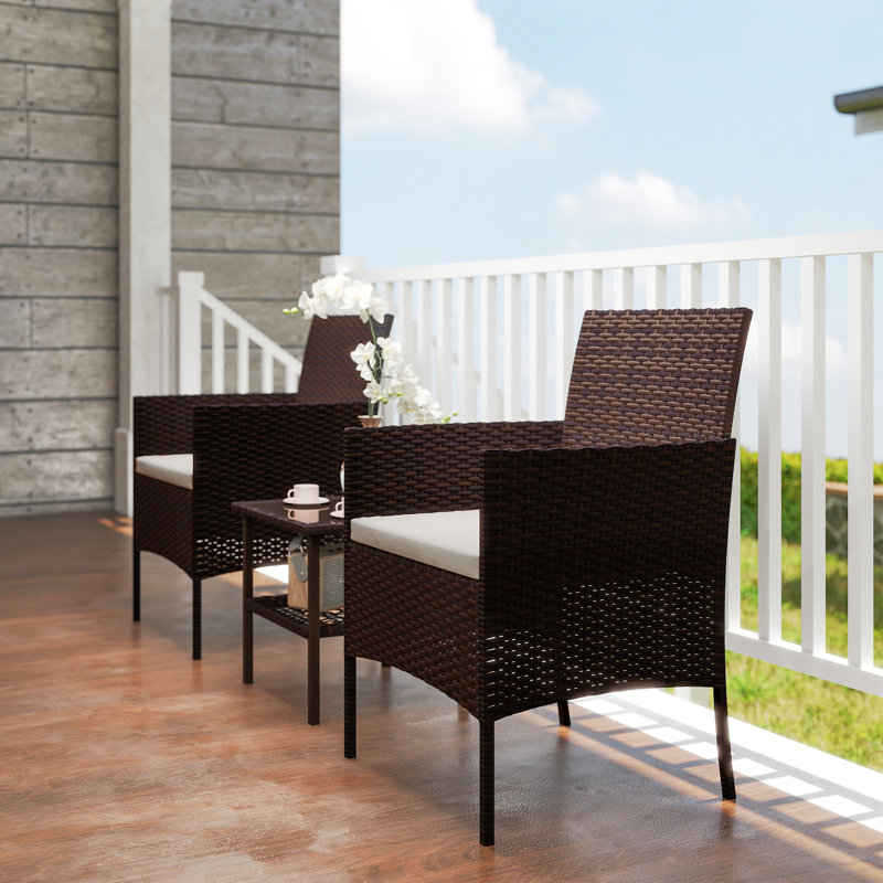 Ensemble bistro 3 pièces en osier avec coussins, beige