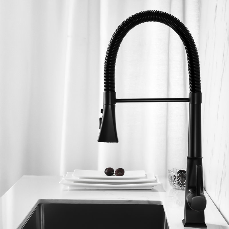 Kitchen Faucet With Pull-Down Spray Head, Matte Black, Stainless Steel, 360 Rotating Spout, Two Water Output Settings, Simple To Adjust Temperature And Flow Rate Black Steel Pull Down , Rotatable