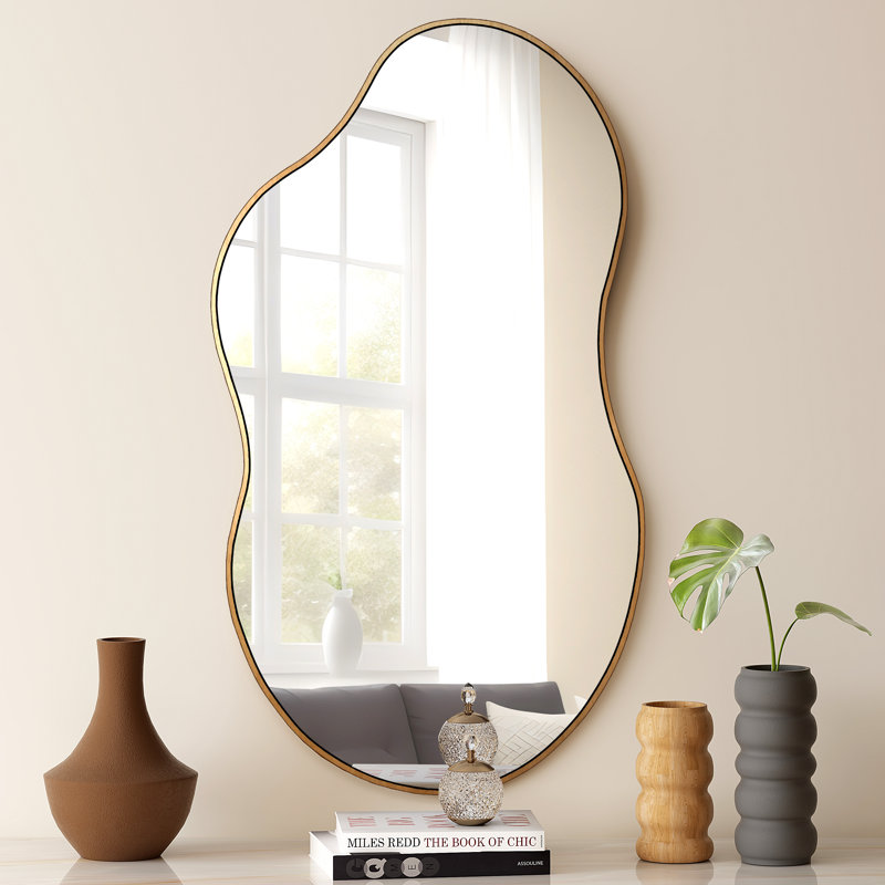Amla 47.25" Modern Mirrored Console Table and Cloud Mirror Set Ultra‑Modern Contemporary Glam Stylish