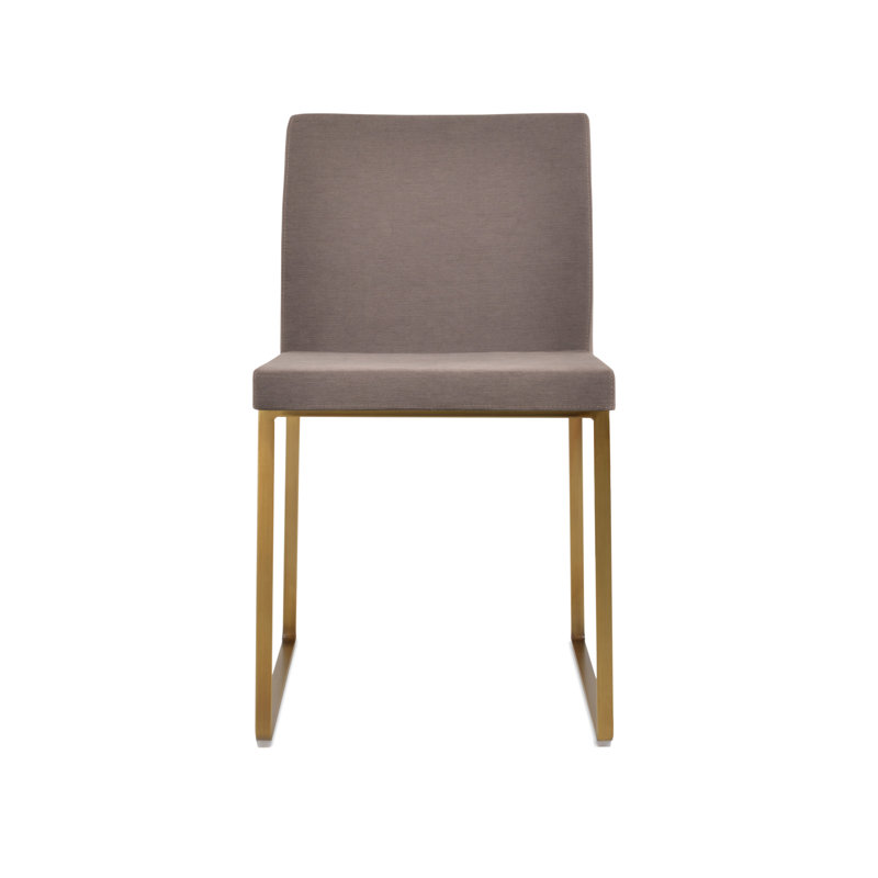Chaise de salle à manger rembourrée en métal Aria, Similicuir gris, Laiton