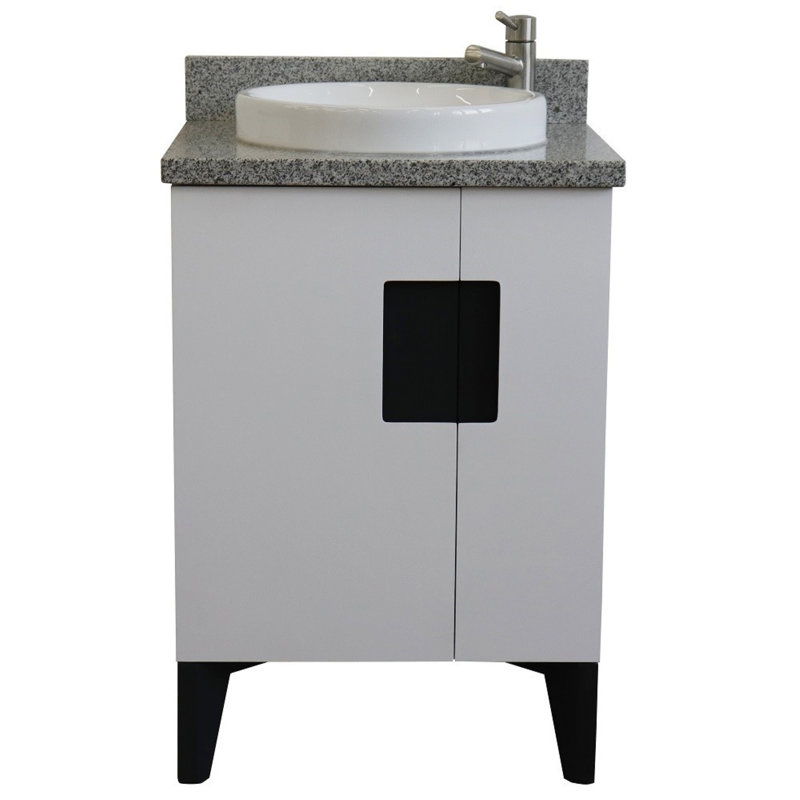 25'' Single Bathroom Vanity with Granite Top, White, Gray Granite