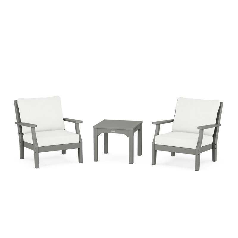 Chinoiserie 2 - Person Outdoor Seating Group with Cushions, Slate Gray, White