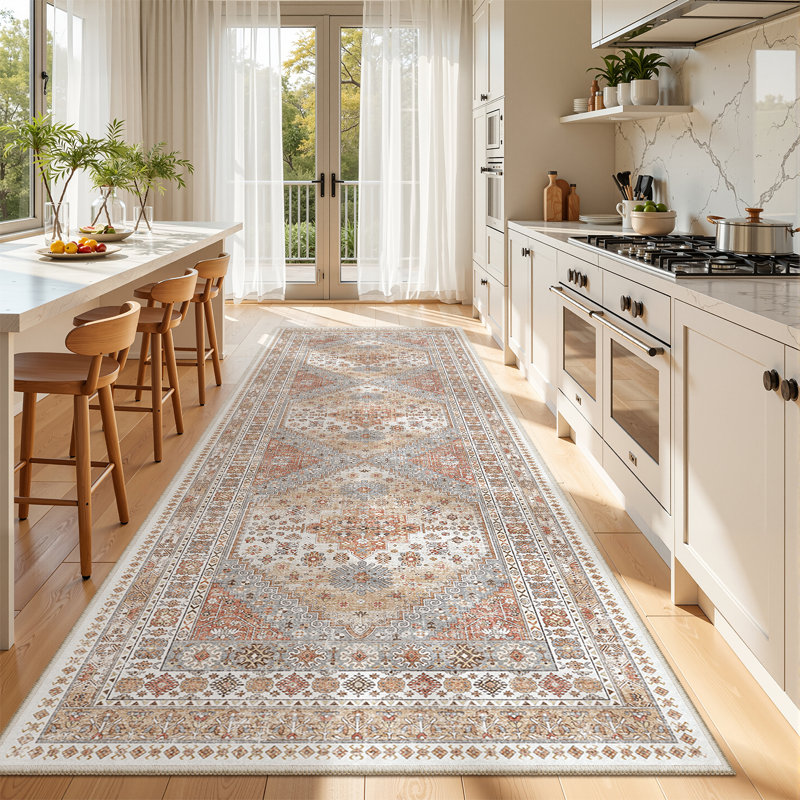 Malaika Machine-Washable Non-Slip Medallion Area Rug, Orange, Runner 3' x 10'