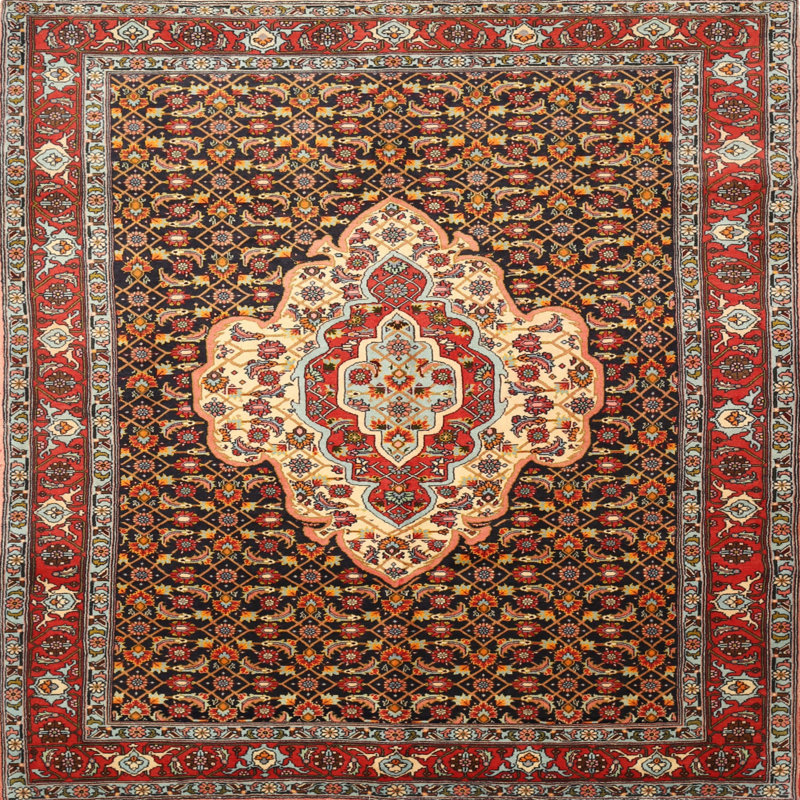 Tapis traditionnel rouge / beige Tobar, Carré 7 pi