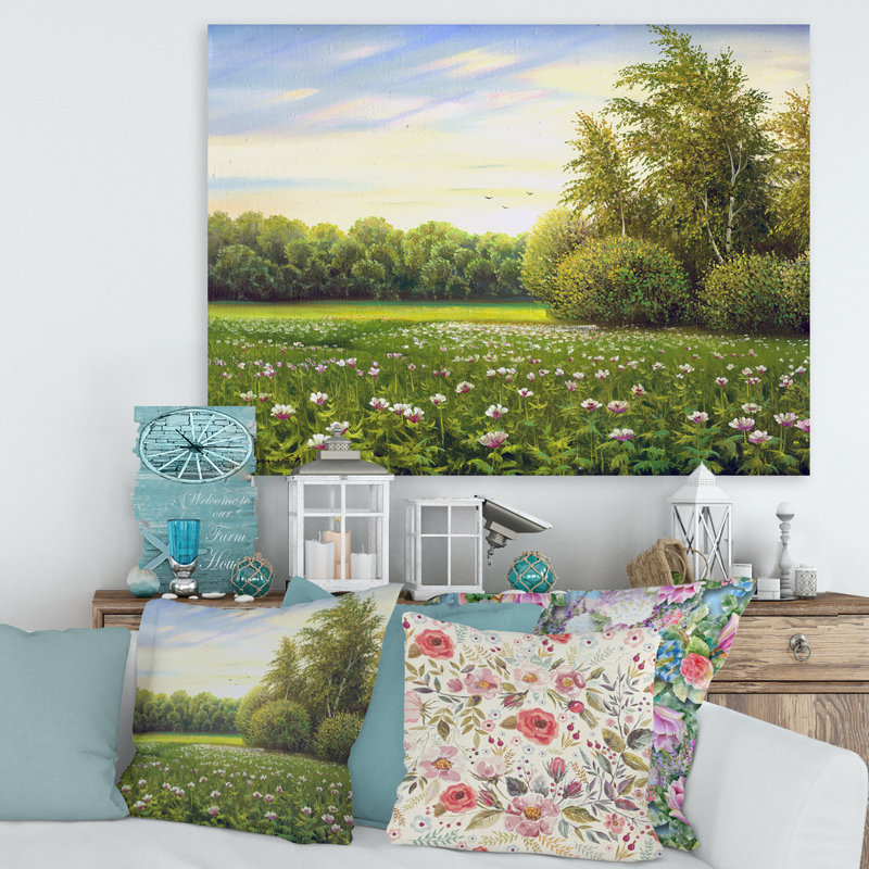 Printemps des arbres par les prés - Peinture sur toile, H 30 po x l 40 po x 1,5 po, Toile tendue