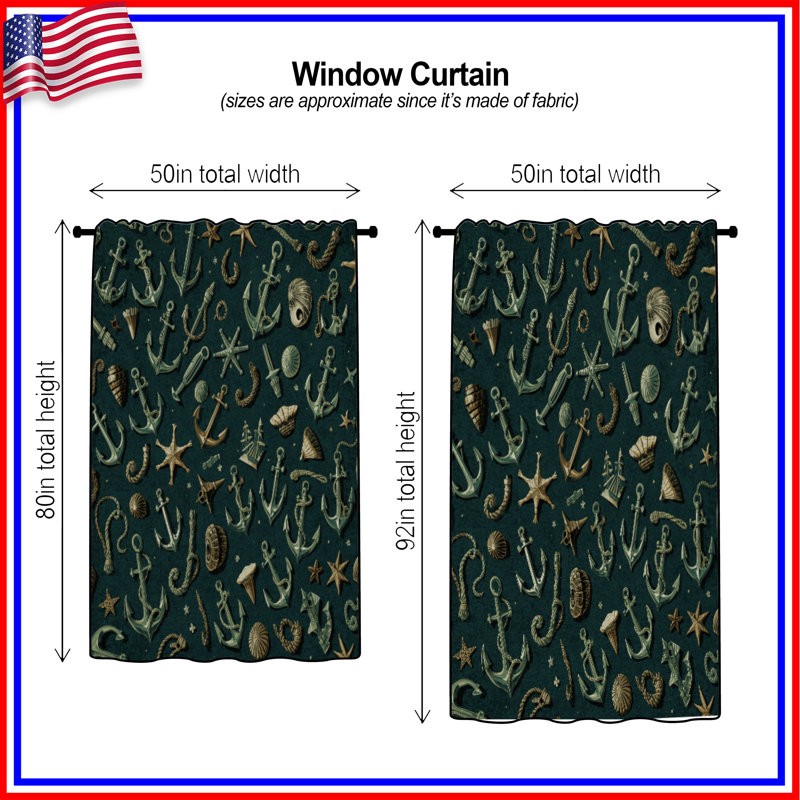 Rideaux, voilages et voilages occultants Nautical Anchors Shells, 50 po x 92 po - 1 panneau, Transparent