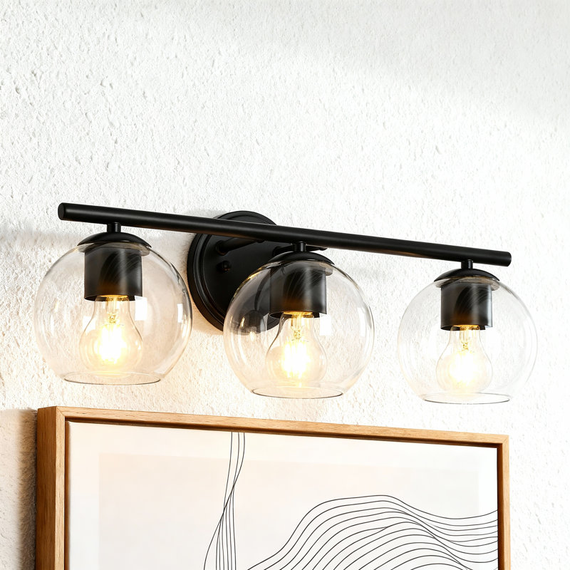 3-Light Black Globe Bathroom Vanity Light Dimmable