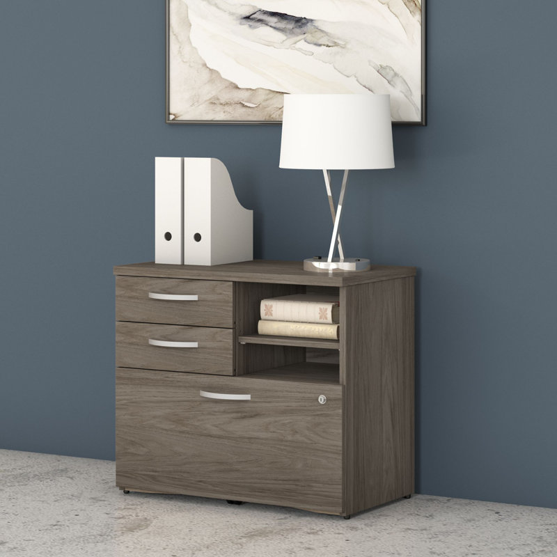 Bush Business Furniture Studio C Ringold Office Storage Cabinet with Drawers and Shelves, Modern Hickory