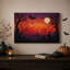 Tableau sur toile d'Halloween représentant un cimetière orange et violet avec des chauves-souris et la lune-1420776225