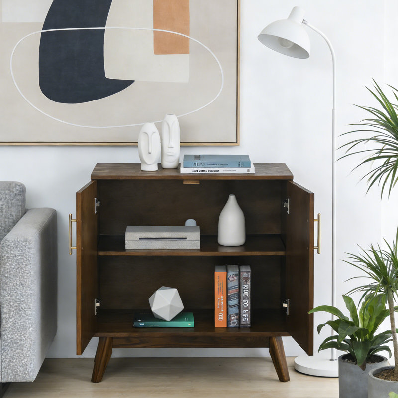 Mid Century Modern Fluted Sideboard Buffet Cabinet, Walnut Storage With Adjustable Shelves & Solid Wood Legs For Living Room Kitchen