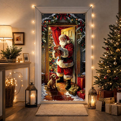 Christmas Decor Christmas Door Cover Festive Front Door Hanging Porch Door Decor For Christmas Party Decoration.