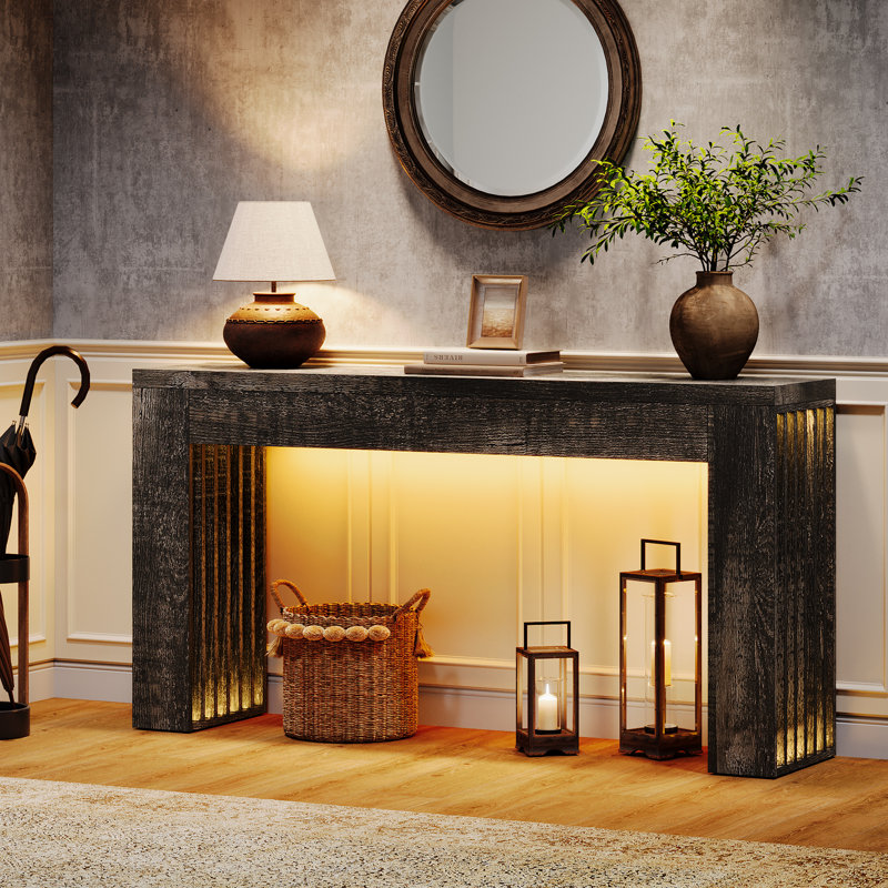 Console 59 pouces, canapé rectangulaire en bois derrière le canapé, Gris rustique