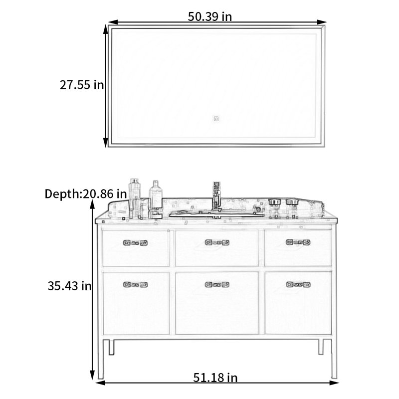 Nouvelle armoire de salle de bain en acier inoxydable, H 35,43 po x l 51,18 po x P 20,86 po