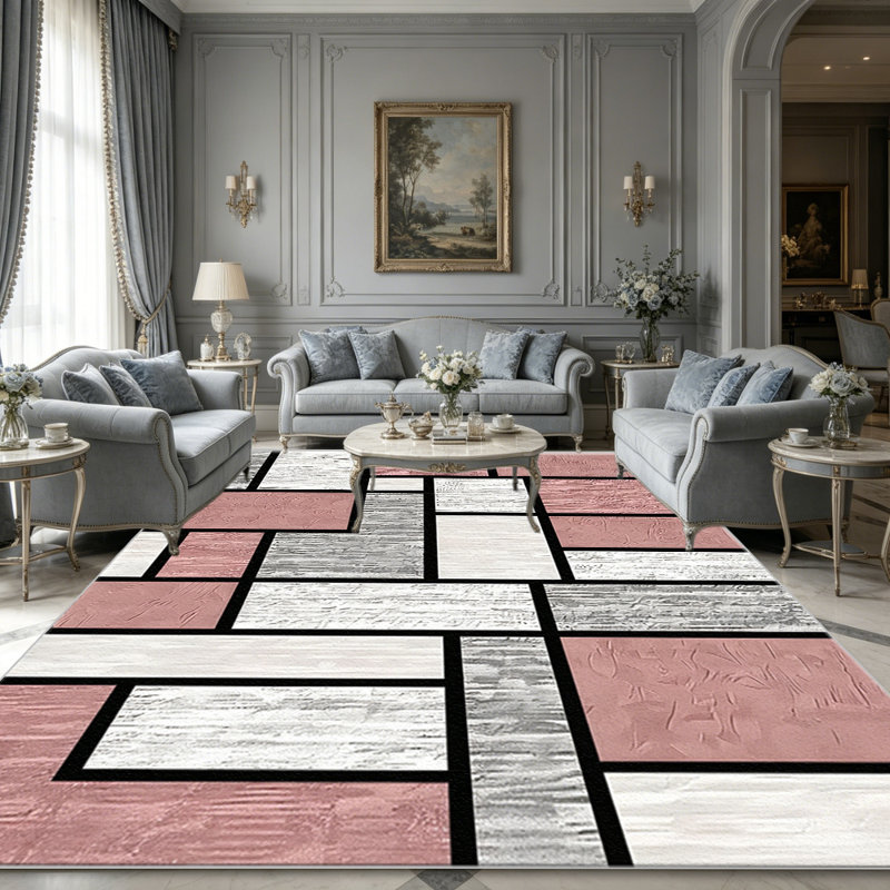 Blush Pink Mondrian Geometric carpet-easy to clean, machine-washable, soft and comfortable; suitable for door mats, kitchens, living rooms, bedrooms, corridors, and laundry areas. Easy to clean, durable carpet for home decoration.